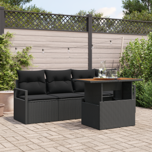 vidaXL 5-delige Tuinset met Kussens in Zwart Poly Rattan