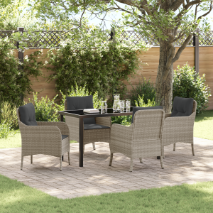 vidaXL 5-delige tuinset met kussens lichtgrijs poly rattan