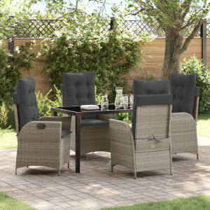 vidaXL 5-delige Tuinset met Kussens Lichtgrijs van Poly Rattan