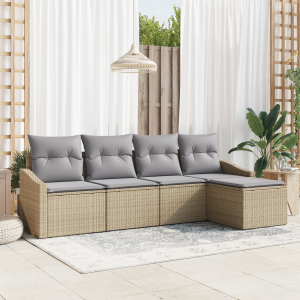 vidaXL 5-delige Tuinset met kussens poly rattan beige
