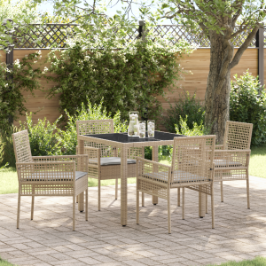 vidaXL 5-delige Tuinset met kussens poly rattan beige