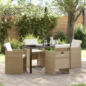 vidaXL 5-delige Tuinset met kussens poly rattan beige