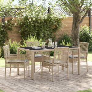 vidaXL 5-delige Tuinset met kussens poly rattan beige