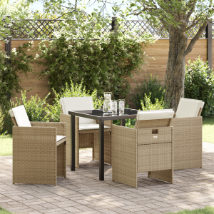 vidaXL 5-delige Tuinset met kussens poly rattan beige