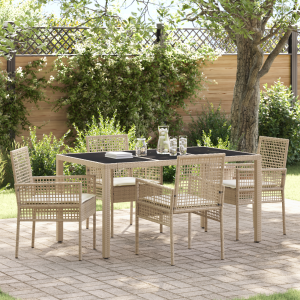 vidaXL 5-delige Tuinset met kussens poly rattan beige