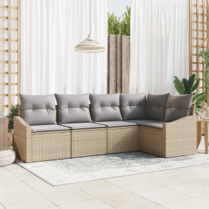 vidaXL 5-delige Tuinset met kussens poly rattan beige