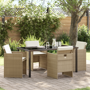 vidaXL 5-delige Tuinset met kussens poly rattan beige