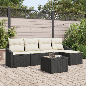 vidaXL Bankstel met kussen met opslag 5 pcs Bruin en Crème poly rattan