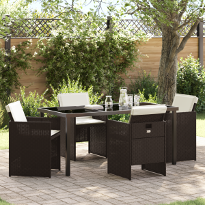 vidaXL 5-delige Tuinset met kussens poly rattan bruin