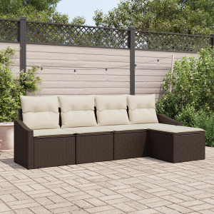 vidaXL Bankstel met kussen met opslag 5 pcs Bruin en Crème poly rattan