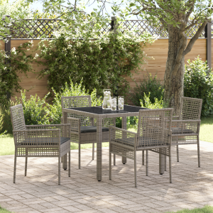 vidaXL 5-delige Tuinset met kussens poly rattan grijs