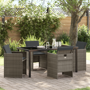 vidaXL 5-delige Tuinset met kussens poly rattan grijs