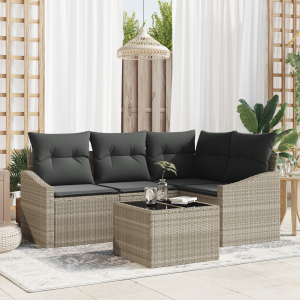 vidaXL 5-delige Tuinset met kussens poly rattan grijs