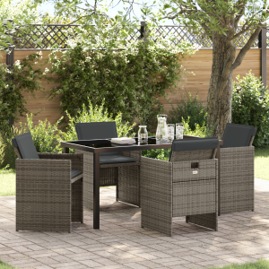 vidaXL 5-delige Tuinset met kussens poly rattan grijs