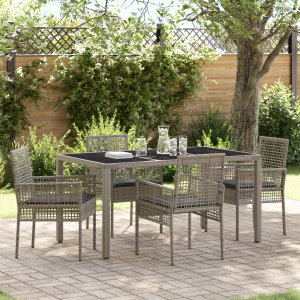 vidaXL 5-delige Tuinset met kussens poly rattan grijs