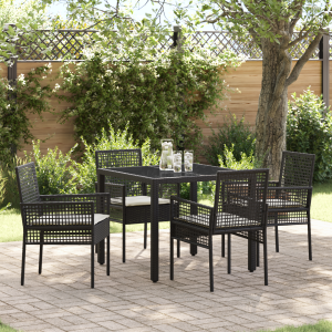 vidaXL 5-delige Tuinset met kussens poly rattan zwart