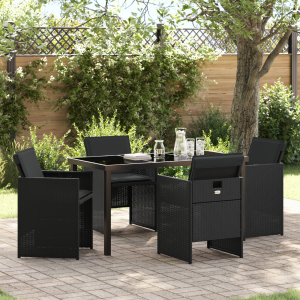 vidaXL 5-delige Tuinset met kussens poly rattan zwart