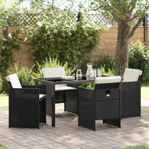 vidaXL 5-delige Tuinset met kussens poly rattan zwart