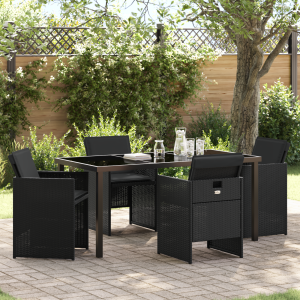 vidaXL 5-delige Tuinset met kussens poly rattan zwart