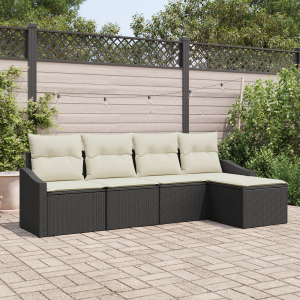 vidaXL 5-delige Tuinset met kussens poly rattan zwart