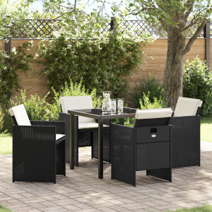 vidaXL 5-delige Tuinset met kussens poly rattan zwart