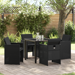 vidaXL 5-delige Tuinset met kussens poly rattan zwart
