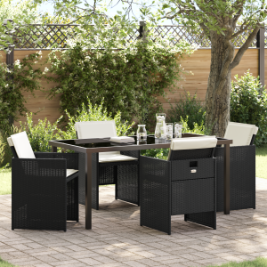 vidaXL 5-delige Tuinset met kussens poly rattan zwart