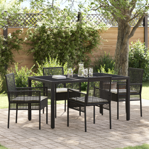 vidaXL 5-delige Tuinset met kussens poly rattan zwart