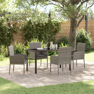 vidaXL 5-delige tuinset met kussens van grijs poly rattan