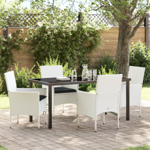 vidaXL 5-delige tuinset met kussens, witte poly rattan