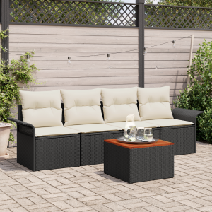 vidaXL 5-delige tuinset met kussens zwart poly rattan acacia