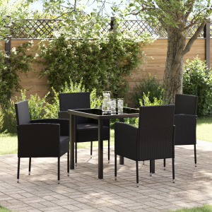 vidaXL 5-delige tuinset met kussens zwart poly rattan