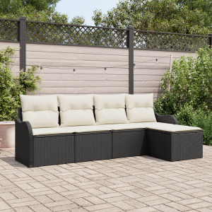 vidaXL Tuin Sofa Set met kussen met opslag 5 pcs Zwart Poly riet