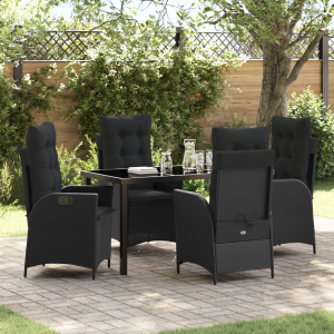 vidaXL Tuin eettafelset met kussen 5 pcs Zwart poly rattan