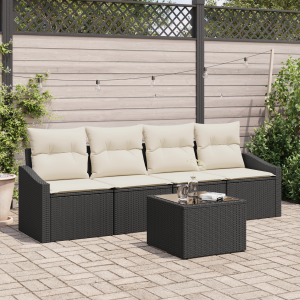 vidaXL Bankstel met kussen met kussen 5 pcs Zwart en Crème poly rattan