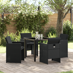 vidaXL 5-delige tuinset met kussens zwart poly rattan