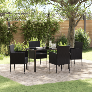vidaXL 5-delige Tuinset met Kussens Zwart Poly Rattan