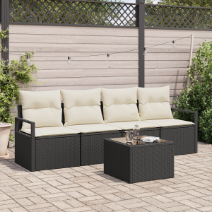 vidaXL Bankstel 5 pcs Zwart en Crème poly rattan