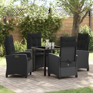 vidaXL 5-delige tuinset met kussens zwart poly rattan