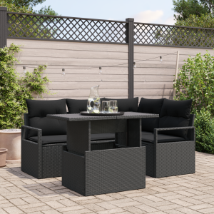 vidaXL Tuin Sofa Set met kussen 5 pcs Zwart poly rattan