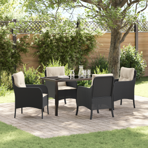 vidaXL 5-delige tuinset met kussens zwart poly rattan