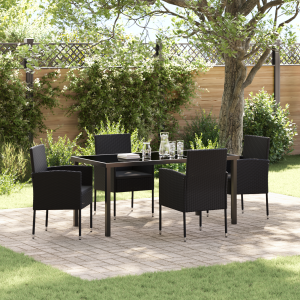vidaXL 5-delige tuinset met kussens zwart poly rattan