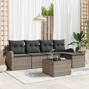 vidaXL Bankstel met kussen met opslag 6 pcs Grijs poly rattan