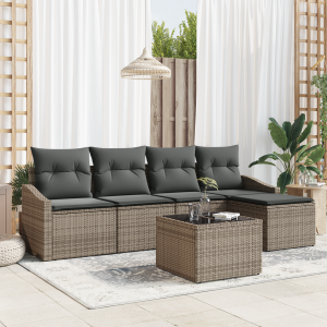 vidaXL Bankstel met kussen met opslag 6 pcs Lichtgrijs poly rattan