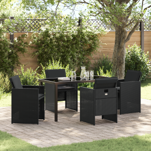 vidaXL 5-delige tuinset met kussens zwart poly rattan