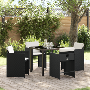 vidaXL 5-delige tuinset met kussens, zwart poly rattan