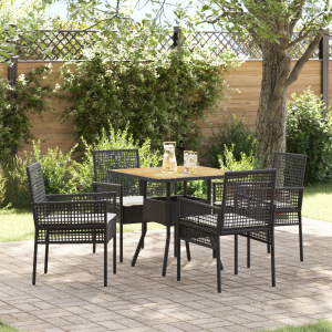 vidaXL Tuin eettafelset 5 pcs Zwart poly rattan