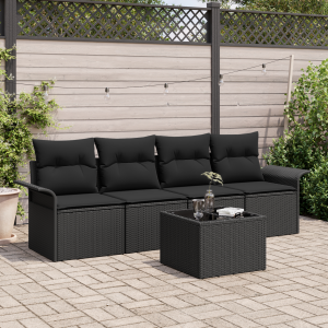 vidaXL Bankstel met kussen 5 pcs Zwart poly rattan