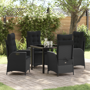 vidaXL 5-delige Tuinset met Kussens - Zwart Poly Rattan