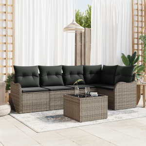 vidaXL Tuin Sofa Set met opslag 6 pcs Grijs poly rattan